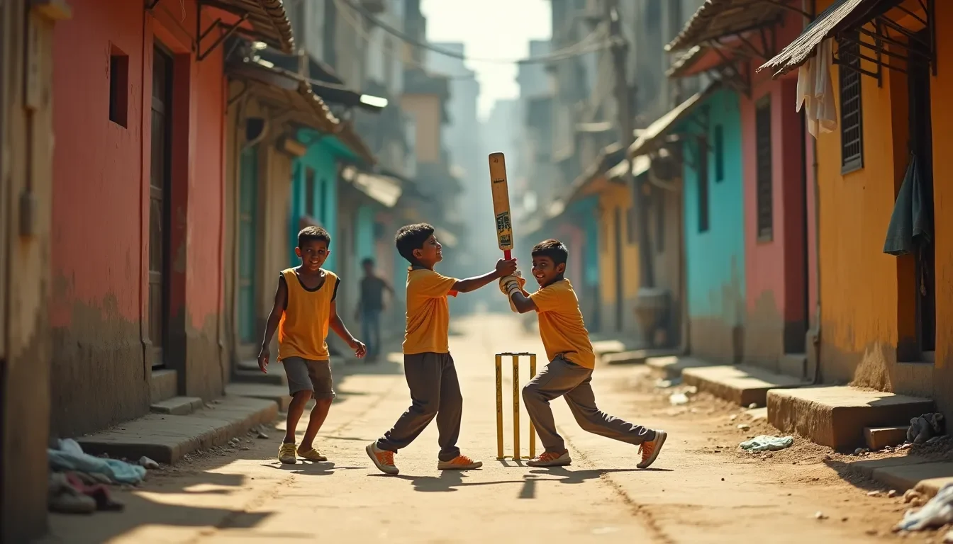 Niños jugando críquet en una calle de India